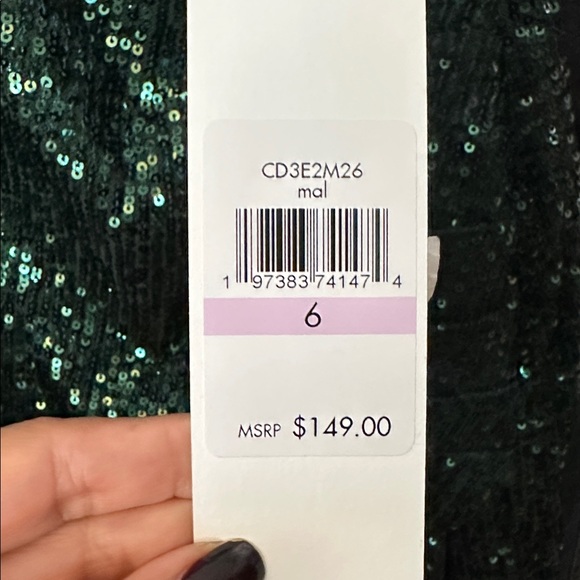 CALVIN KLEIN Green Sequins VNeck Holiday 3/4 Sleeves Dress Size 6 BNWT - Picture 9 of 9